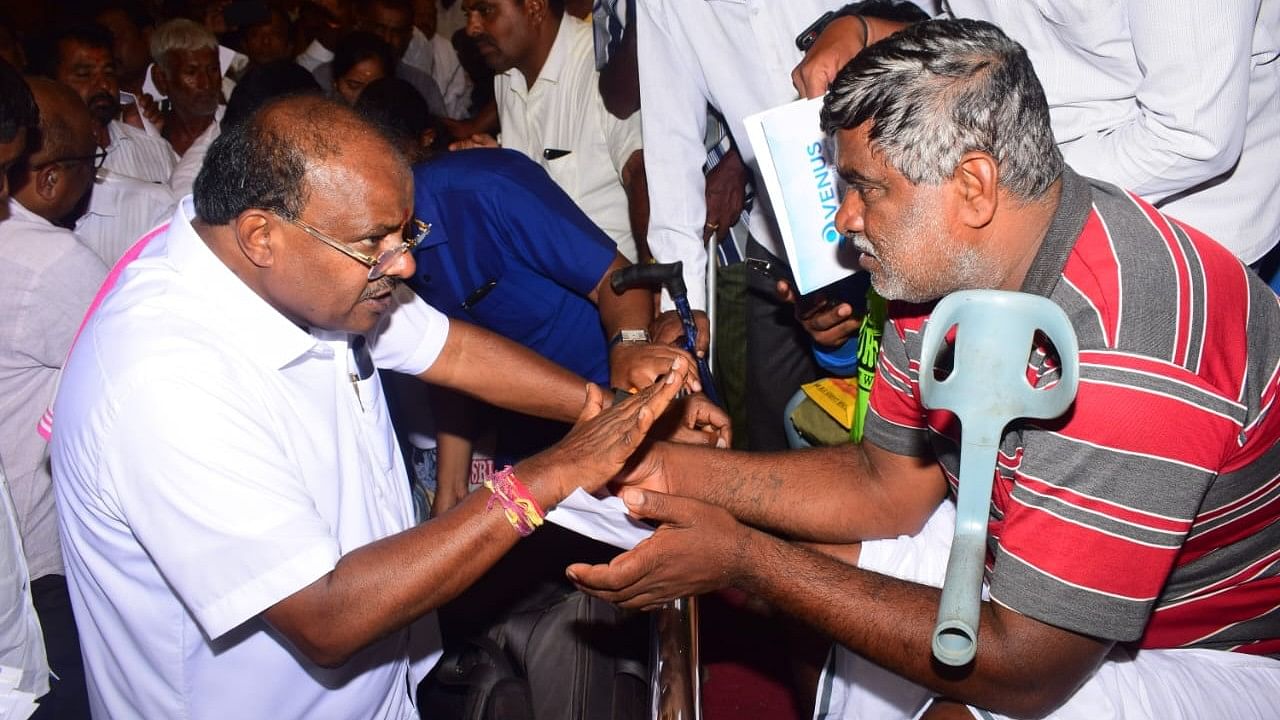 <div class="paragraphs"><p>Mandya MP and Union Minister for Heavy Industries and Steel H D Kumaraswamy at&nbsp;Janata Darshan in Mandya on Friday.</p></div>